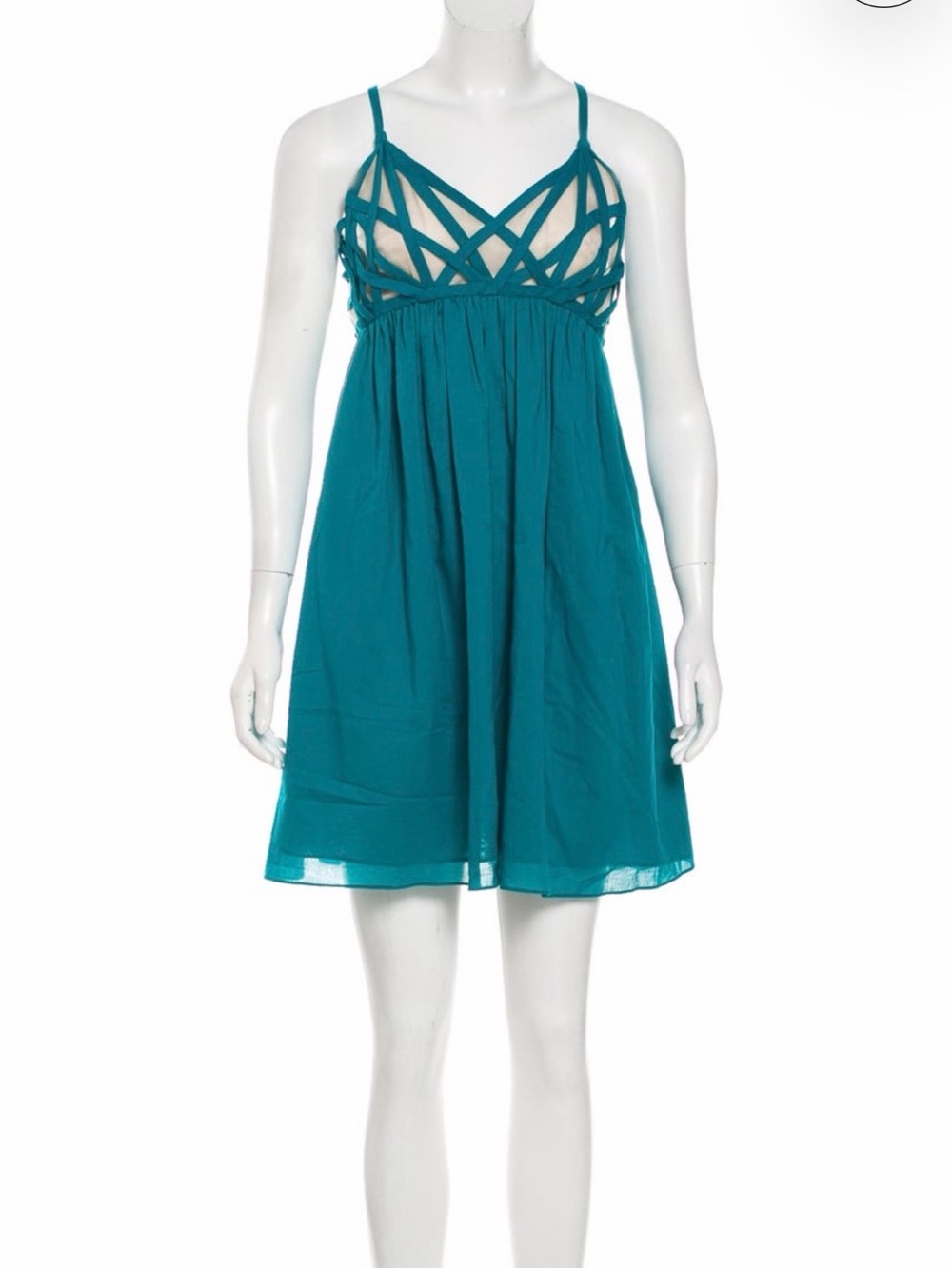 Adam Lippes Teal Strappy Empire Mini Dress Babydoll size 6